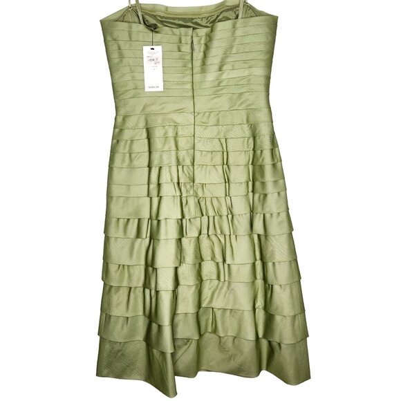 BCBGMaxAzria 8 100% Silk Wowen Dress Willow Green Tiered Ruffle Strapless NEW - Picture 3 of 6